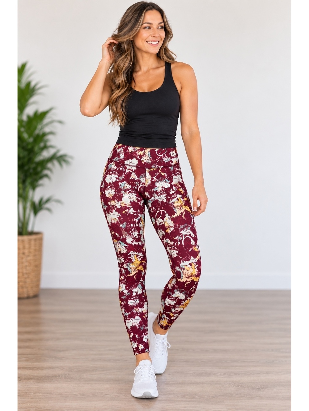 LuLaRoe One Size Burgundy Floral Leggings Stretchy Fall Boho Print Women’s
